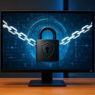 Cybersecurity Lock Shield on Digital Monitor