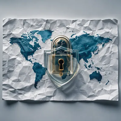 Glass Padlock Shield Over Digital World Map