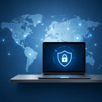 Cybersecurity Lock Shield on Digital Laptop