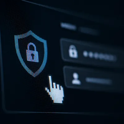 Cybersecurity Shield Lock on Dark Screen