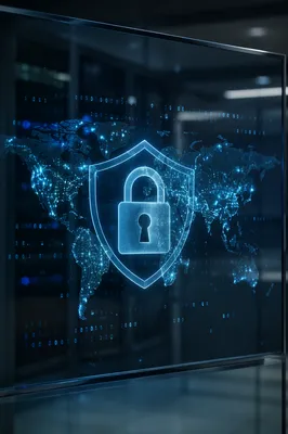 Cybersecurity Lock Shield Over Digital World Map
