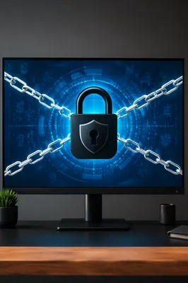 Cybersecurity Lock Shield on Digital Monitor