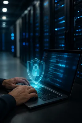 Cybersecurity Lock Shield in Server Room