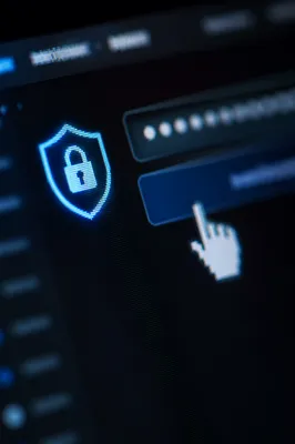 Glowing Cybersecurity Shield and Cursor Close-Up