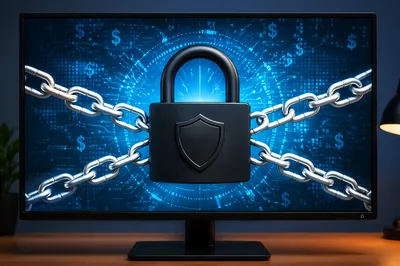 Cybersecurity Lock Shield on Digital Monitor