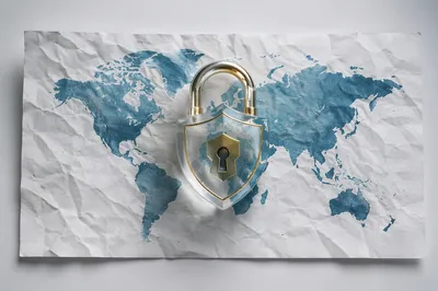 Global Cybersecurity Lock on Digital Map