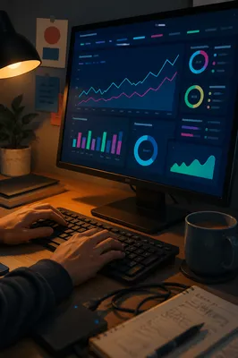 Colorful Data Dashboard in Evening Workspace