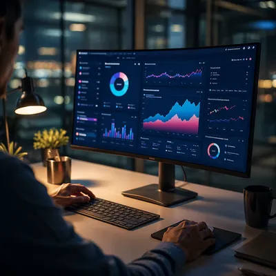 Colorful Data Dashboard on Office Monitor