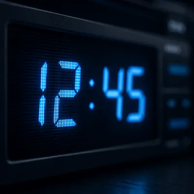 Glowing Blue Digital Clock Display Close Up
