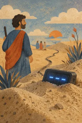 Blue LED Clock Buried in Sand