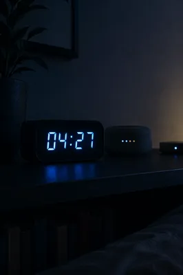 Blue Digital Clock in Pre-Dawn Darkness