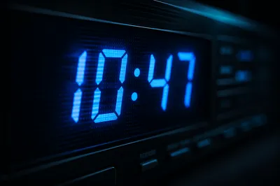 Glowing Blue Digital Clock Display Close-Up