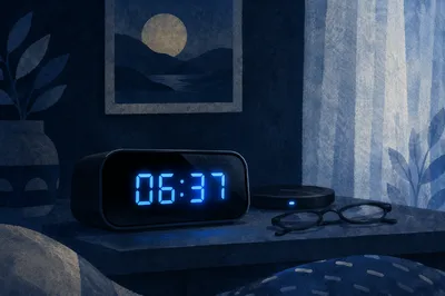 Blue Glowing Digital Clock at Dawn