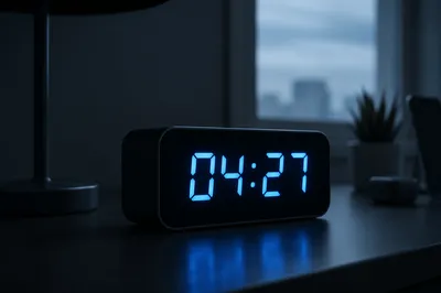 Glowing Blue Digital Clock at Dawn