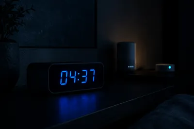 Blue Glowing Digital Clock at Dawn