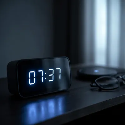 Blue Glowing Digital Clock at Dawn