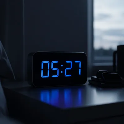 Glowing Blue Digital Clock at Dawn