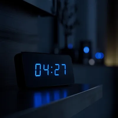Blue Glowing Digital Clock at Dawn