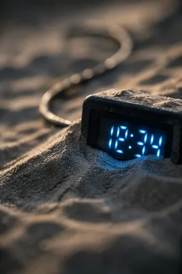 Glowing Blue Digital Clock in Sand