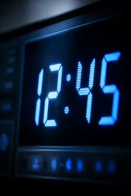 Glowing Blue Digital Clock Macro Display