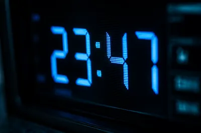 Glowing Blue Digital Clock Display Closeup