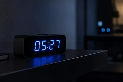 Blue Glowing Digital Clock at Dawn