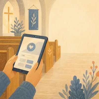 Digital Giving Tablet in Quiet Church
