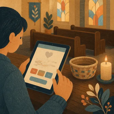 Digital Giving on Tablet in Sanctuary