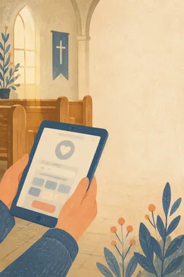 Digital Giving Tablet in Church Interior