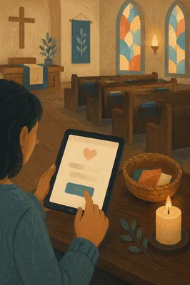 Digital Giving Tablet in Church Sanctuary