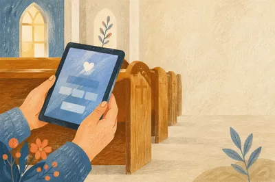 Digital Giving Tablet in Church Interior