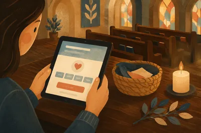 Digital Giving Tablet in Church Sanctuary