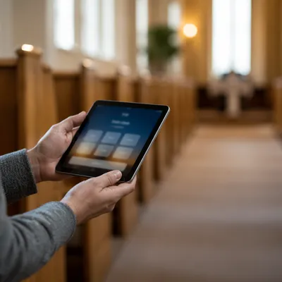 Digital Giving Tablet in Church Interior
