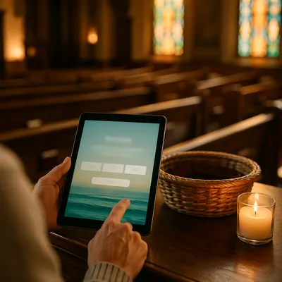 Digital Giving Tablet in Church Sanctuary