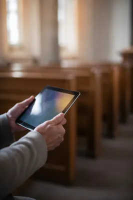 Digital Giving Tablet in Church Interior