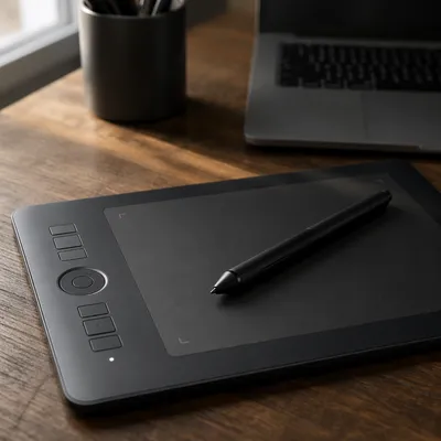 Digital Drawing Tablet With Stylus on Desk