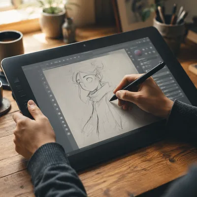 Hands Drawing on Digital Tablet