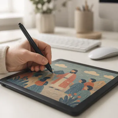 Hand Using Stylus on Digital Tablet