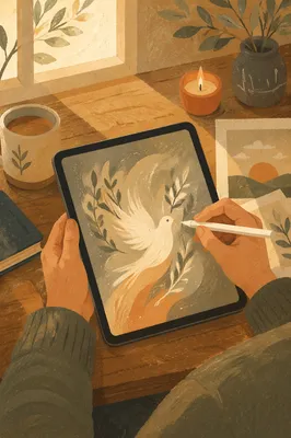 Stylus Drawing Dove on Digital Tablet