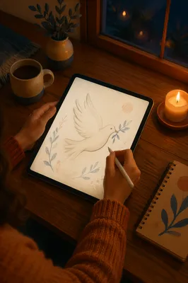 Stylus Dove Sketch on Digital Tablet