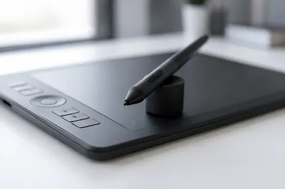 Digital Drawing Tablet and Stylus Close-Up
