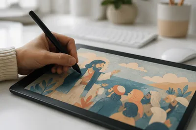 Hand Using Stylus on Digital Tablet