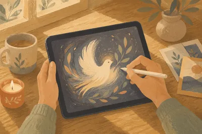 Digital Tablet Dove Sketch in Morning Light