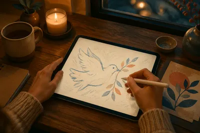 Peaceful Tablet Sketching Dove Design