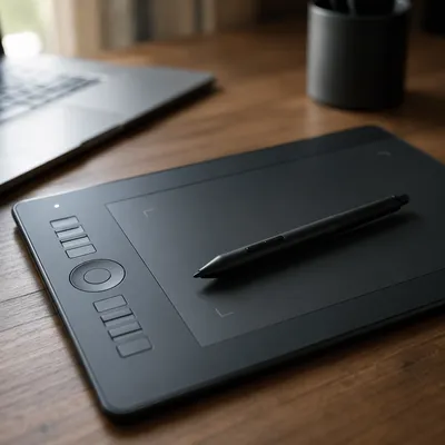 Digital Drawing Tablet with Stylus on Desk