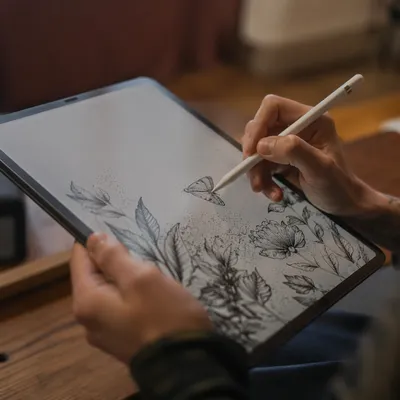 Digital Tablet Stylus Nature Sketch Closeup