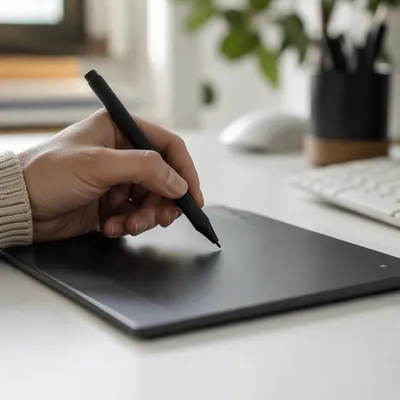 Hand Using Stylus on Digital Tablet