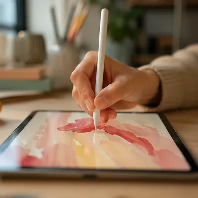 Hand Drawing on Digital Tablet Close-Up