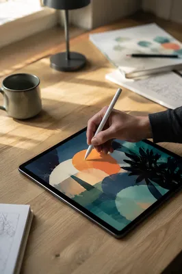 Digital Tablet Stylus Creative Workspace Close-Up