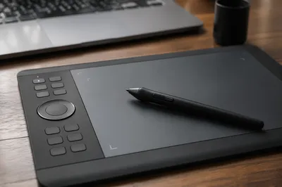 Digital Tablet Stylus on Wooden Desk